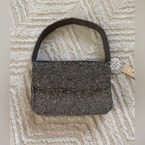 🩶Handmade in India Tropical Floral Beaded Shoulder Bag- Silver
